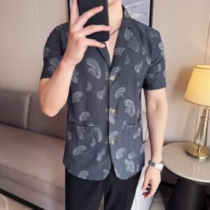 夏季冰丝短袖西服无里衬提花休闲西装DXZ003-P88图片