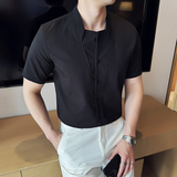 夏季立领格纹短袖衬衫商务休闲时尚免熨衬衣男CS030-P62，男装T恤，星座1606-1