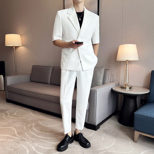春夏抖音微宽松版型短袖磁吸纽扣西服套装2301-P220图片