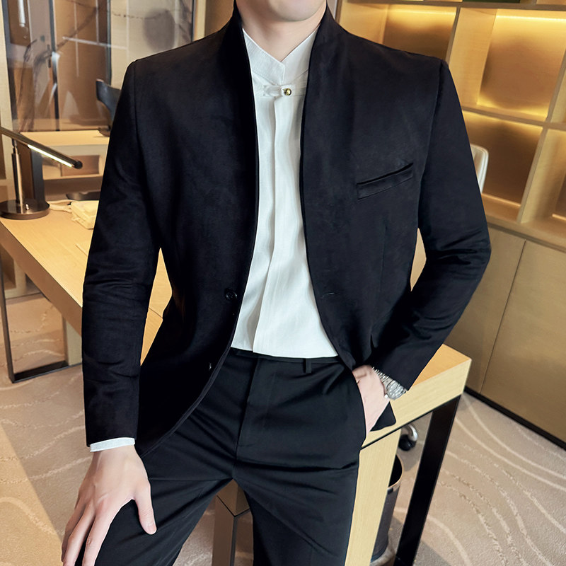牛皮绒韩版修身西服立领时尚休闲西装外套DX35-P148，男装西服套装，星座1606-1