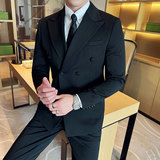 羊毛高品质韩版修身西服双排扣西装三件套2418-P295，男装西服套装，星座1606-1