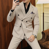 S-7XL韩版修身商务休闲双排扣西装8803-P190，男装西服套装，星座1606-1