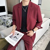 春夏薄款轻熟风七分袖宽松休闲垂感西服九分裤两件套1828-P205，男装西服，星座1606-1