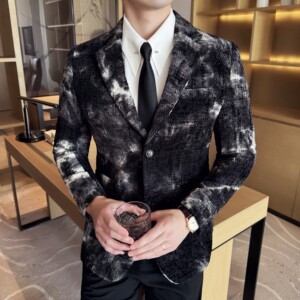 扎染雪尼尔时尚休闲西装外套男士韩版修身西服DX67-P178图片