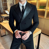 撞色拼接韩版修身西服潮流时尚双排扣西装三件套2416-P270，男装西服套装，星座1606-1