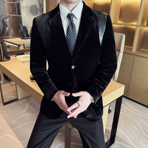 丝光绒韩版修身西服拼接时尚休闲西装外套DX34-P148，男装西服套装，星座1606-1