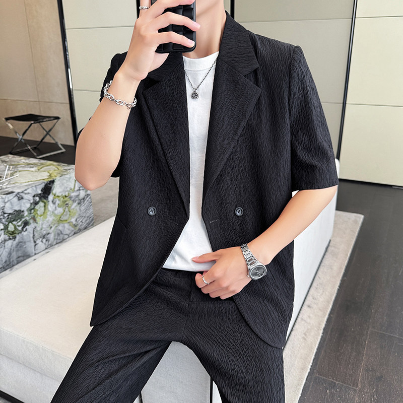冰丝垂感西服宽松休闲直筒阔腿裤西装套装2306-P185,男装西服套装,星座1606-1