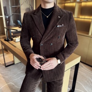 雪尼尔人字纹男士商务休闲西服双排扣西装套装2527-P220图片