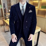 男士时尚休闲西装灯芯绒流星雨条纹双排扣西服套装SJT2519-P285，男装西服套装，星座1606-1