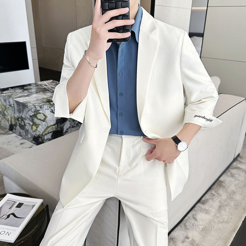 春夏薄款轻熟风七分袖宽松休闲垂感西服九分裤两件套1828-P205，男装西服，星座1606-1