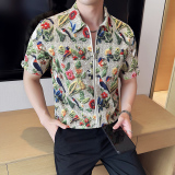 百鸟图夏季冰丝短袖西装无里衬提花休闲拉链外套DXZ008-P88，男装T恤，星座1606-1