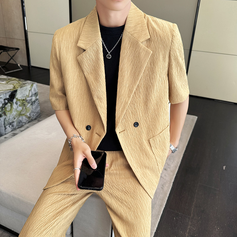 冰丝垂感西服宽松休闲直筒阔腿裤西装套装2306-P185,男装西服套装,星座1606-1