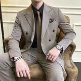 S-7XL韩版修身商务休闲双排扣西装8803-P190，男装西服套装，星座1606-1