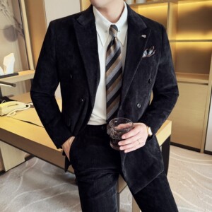 雪尼尔人字纹男士商务休闲西服双排扣西装套装2527-P220图片