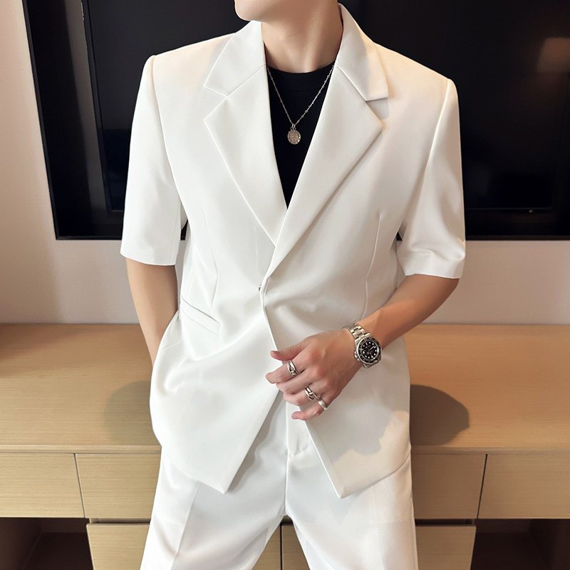 春夏抖音微宽松版型短袖磁吸纽扣西服套装2301-P220,男装T恤,星座1606-1