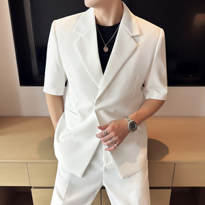 春夏抖音微宽松版型短袖磁吸纽扣西服套装2301-P220图片