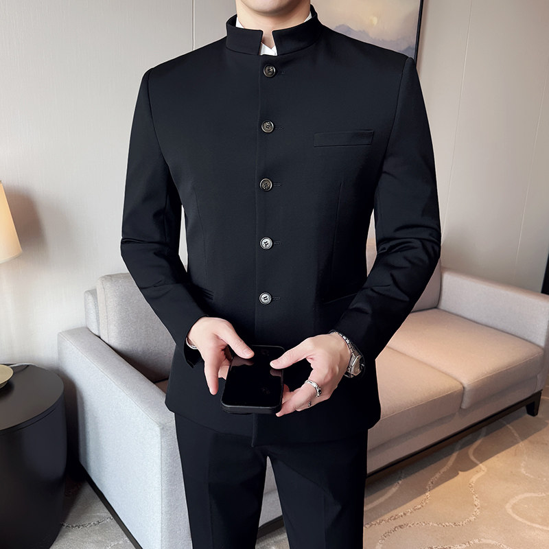 立领中山装韩版修身西服商务休闲西装两件套LJT2502-P195,男装西服套装,星座1606-1