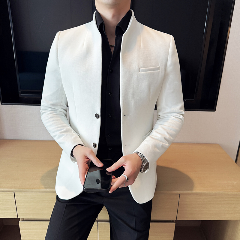 华夫格新中式立领西服商务休闲西装外套DX37-P148，男装西服套装，星座1606-1