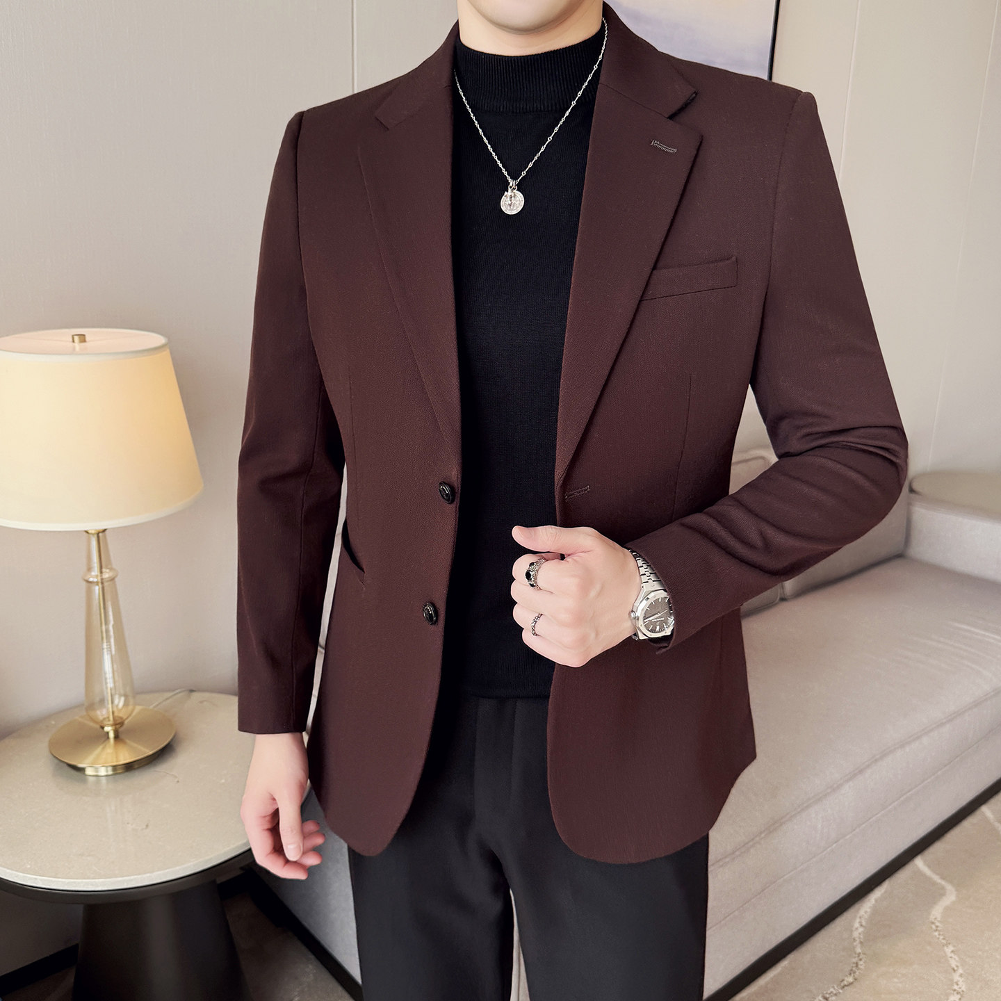 莱赛尔羊毛西服时尚休闲西装外套男士韩版修身高定西装DX72-P168,男装西服套装,星座1606-1