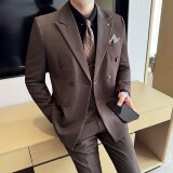 男士双排扣商务休闲西装韩版修身纯色暗纹西服三件套2513-P280，男装西服套装，星座1606-1