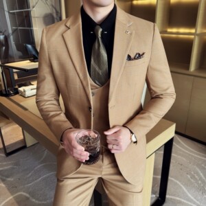 男士商务婚礼西装韩版修身格子西服三件套2520-P280图片