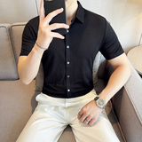 肌理纹冰丝高弹无痕衬衫修身短袖衬衣男2807-P63，男装T恤，星座1606-1