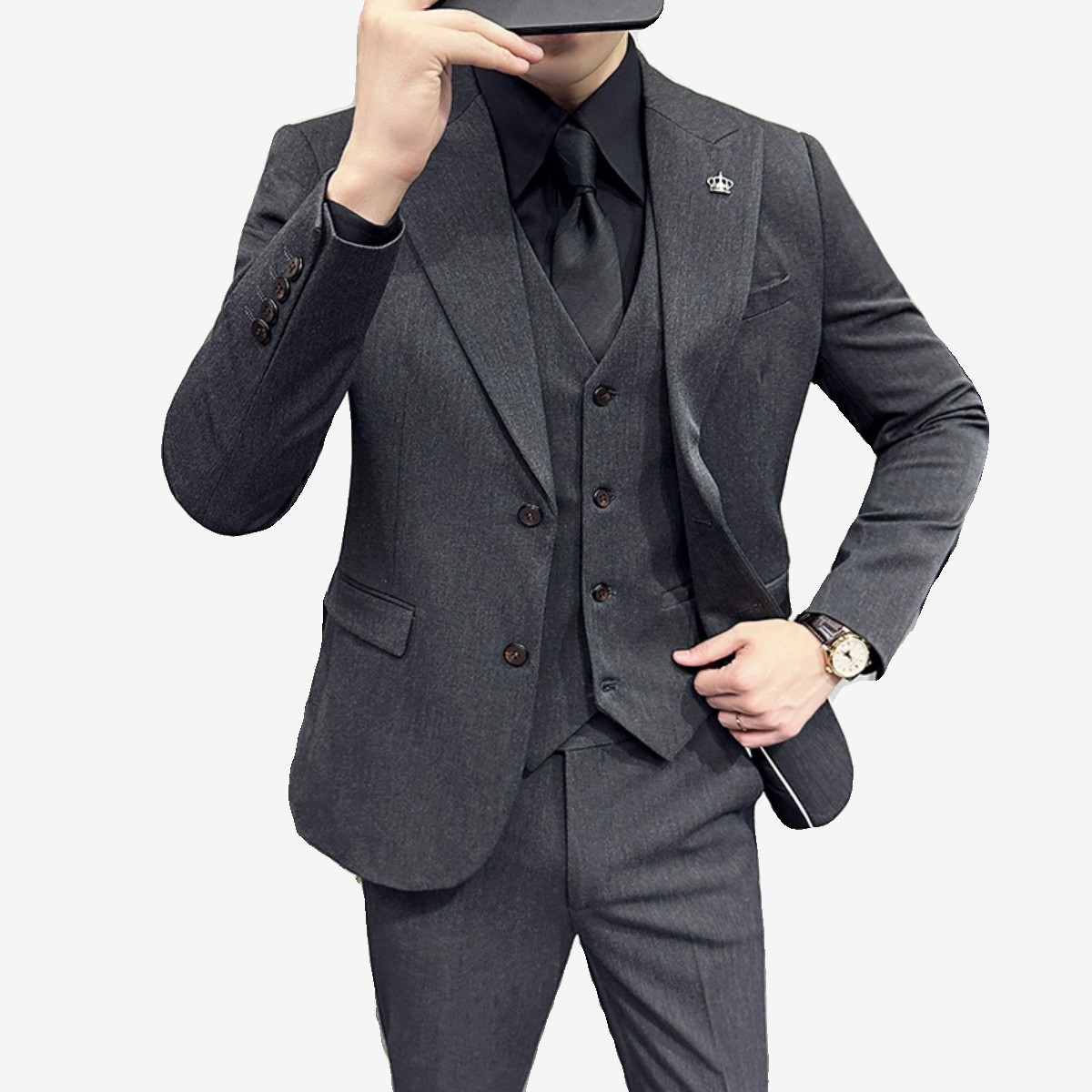 两粒扣戗驳领西服韩版修身商务西装三件套8802A-P235,男装西服套装,星座1606-1