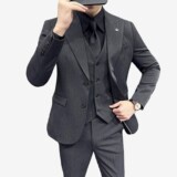 两粒扣戗驳领西服韩版修身商务西装三件套8802A-P235，男装西服套装，星座1606-1