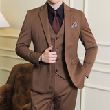 一粒扣西服套装韩版修身商务休闲西装三件套8801-P235，男装西服套装，星座1606-1