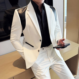 韩版修身西服时尚拼皮西装两件套LJT2501-P230，男装西服套装，星座1606-1
