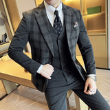 撞色韩版修身西服时尚潮流设计拼色西装三件套2411-P265，男装西服套装，星座1606-1
