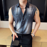牛仔洗水背心衬衫时尚休闲免熨无袖衬衣男CS041-P55，男装背心/马甲，星座1606-1
