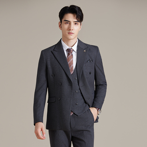 男士商务休闲西装华夫格韩版修身西服三件套2522-P285图片