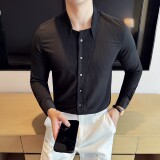男士立领格纹长袖衬衫商务休闲时尚免熨衬衣男CS047-P63，男装衬衫，星座1606-1
