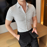 条纹高级衬衫高弹力修身衬衣男短袖CS03-P62，男装T恤，星座1606-1