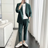 春夏薄款轻熟风七分袖宽松休闲垂感西服九分裤两件套1828-P205，男装西服，星座1606-1