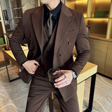 羊毛高品质韩版修身西服双排扣西装三件套2418-P295，男装西服套装，星座1606-1