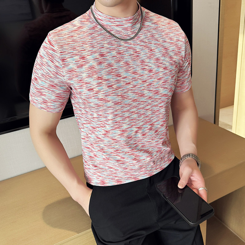 DS001-P38男士半高领短袖T恤春夏新款时尚百搭修身立体打底衫,男装T恤,星座1606-1