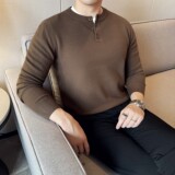 莫代尔亨利领半开胸毛衣男针织套头毛衣修身毛线针织衫6663A-P68，男装针织衫/毛衣，星座1606-1