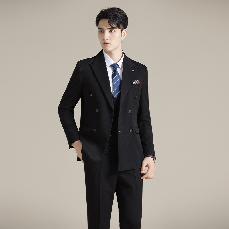 男士双排扣商务休闲西装韩版修身纯色暗纹西服三件套2513-P280,男装西服套装,星座1606-1