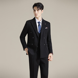 男士双排扣商务休闲西装韩版修身纯色暗纹西服三件套2513-P280，男装西服套装，星座1606-1