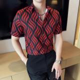 夏季印花短袖衬衫冰丝时尚休闲免熨衬衣男CS025-P58，男装T恤，星座1606-1