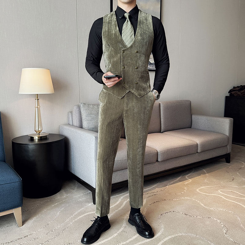 雪尼尔韩版修身商务双排扣马甲套西装MJT2419-P130，男装西服套装，星座1606-1