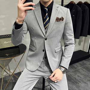 S-7XL韩版修身商务西服两粒扣西装三件套8802-P235,男装西服套装,星座1606-1