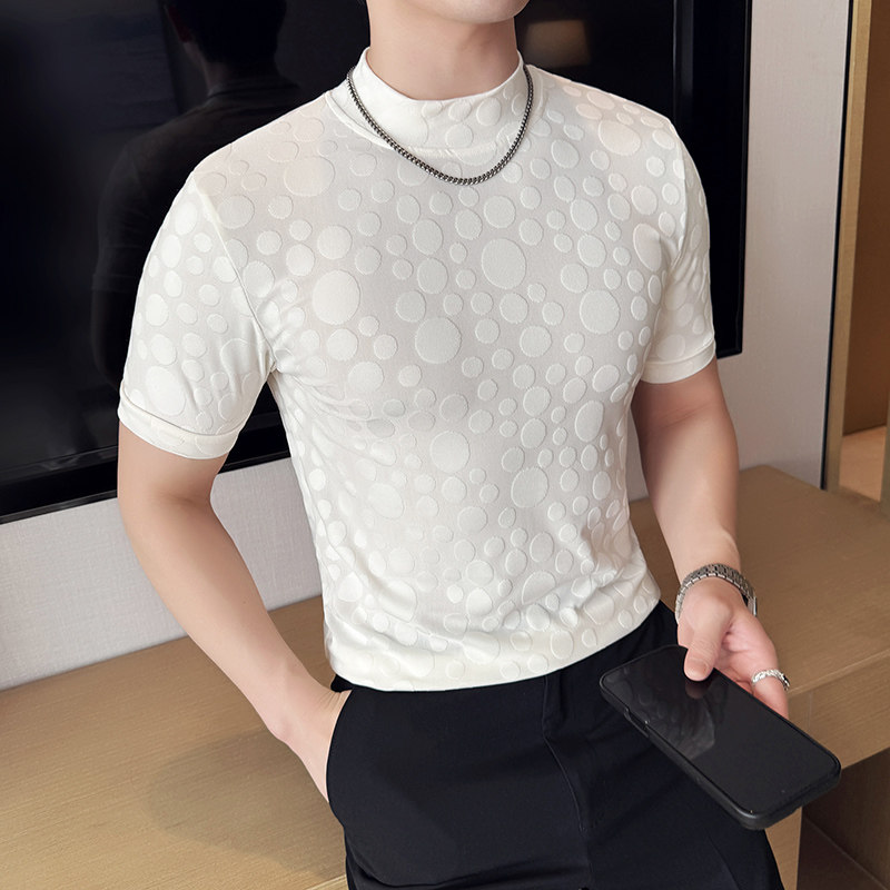 DS002-P38男士半高领短袖T恤春夏新款时尚百搭修身立体打底衫,男装T恤,星座1606-1