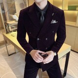 男士时尚休闲西装灯芯绒流星雨条纹双排扣西服套装SJT2519-P285，男装西服套装，星座1606-1