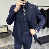 两粒扣戗驳领西服韩版修身商务西装三件套8802A-P235，男装西服套装，星座1606-1
