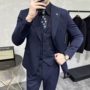 两粒扣戗驳领西服韩版修身商务西装三件套8802A-P235图片