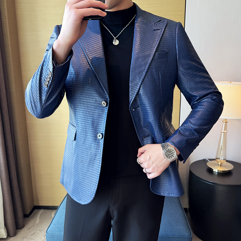 华夫格高品质韩版修身皮衣西服商务休闲皮衣西装外套DX13-P178，男装西服套装，星座1606-1