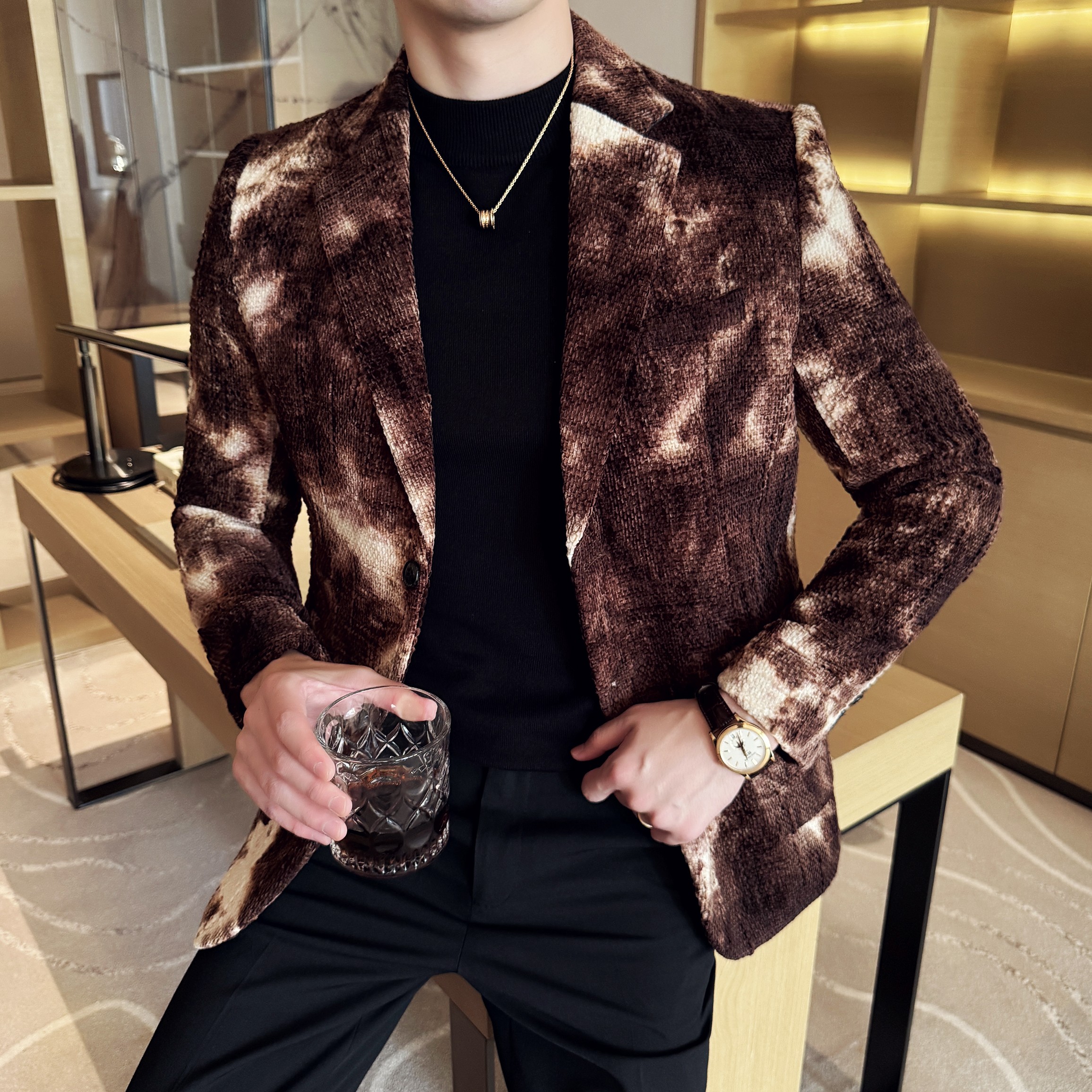 扎染雪尼尔时尚休闲西装外套男士韩版修身西服DX67-P178，男装西服套装，星座1606-1